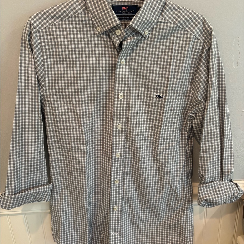 Vineyard Vines Men's Gray Gingham Shirt